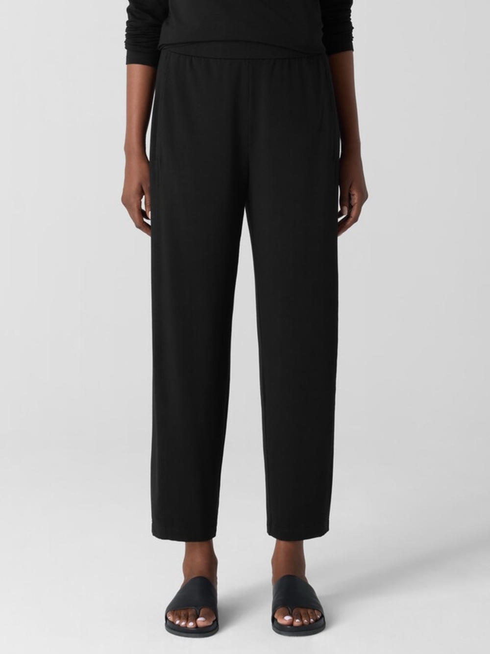 Eileen Fisher Lantern Viscose Wool Black Wide-Leg Pull-On Pants - Picture 2 of 9